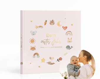 Journal de bébé 'Ma première année' | Livre de mémoire bébé | Idée cadeau pour une naissance | Capturez des moments magiques pour l'éternité (rose)