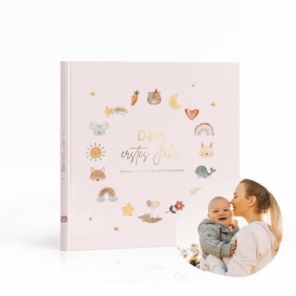 Baby diary 'My first year' | Memory book baby | Gift idea for a birth | Capture magical moments for eternity (pink)