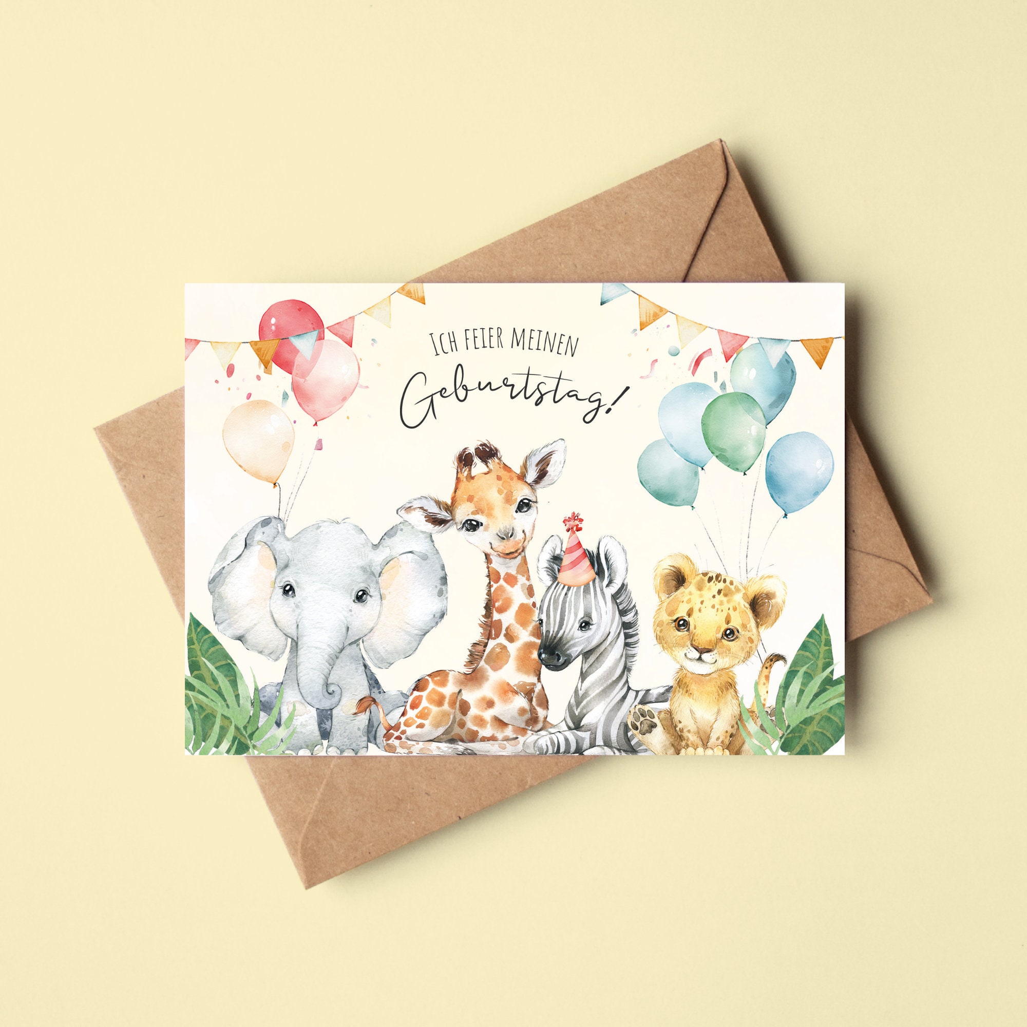 Set 8 Inviti Compleanno Con Buste Carta Kraft – Tema Animali Dinosauri In Stile Scandinavo – Koko&Lora