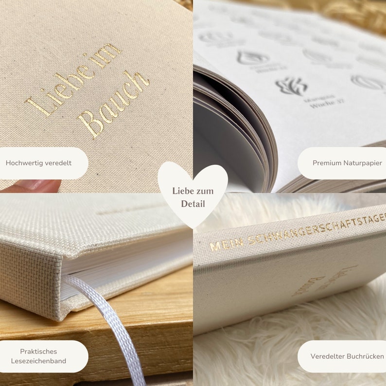 Pregnancy journal with gold-plated linen cover, gifts for pregnant women, pregnancy, love in the womb, pregnancy (linen) image 8