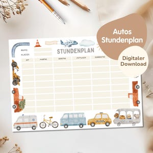 Digital timetable for children PDF for download | School timetable | Printable timetable | Timetable for boys and girls cars