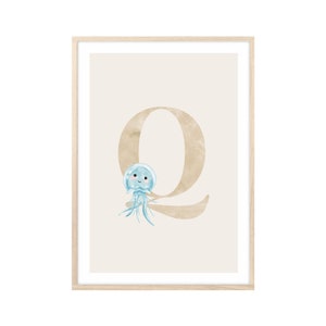 MeinBaby123® Cuadros DIN A4 habitación infantil | Letras iniciales | Póster decoración de la habitación de los niños | Decoración de la habitación del bebé | Murales de frases (bebé medusa Q)