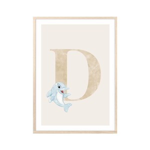 MeinBaby123® Cuadros DIN A4 habitación infantil | Letras iniciales | Póster decoración de la habitación de los niños | Decoración de la habitación del bebé | Murales de citas (dulce delfín)