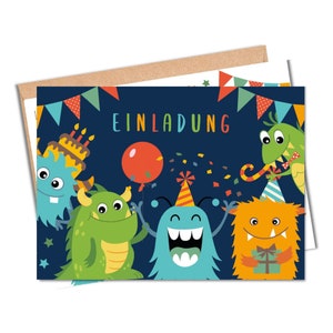 Monster Einladungskarten Kindergeburtstag Geburtstagseinladungen für Kinder inkl. Briefumschläge V24 Bild 4