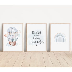 MeinBaby123® set de 3 cuadros DIN A4 habitación infantil | Póster decoración de la habitación de los niños | Decoración de la habitación del bebé | Murales diciendo (Elephant & Croco V2)