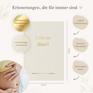 Schwangerschaftstagebuch mit Leinenbezug & vergoldet, Geschenke für Schwangere, Schwangerschafts Journal Liebe im Bauch Leinen Bild 3