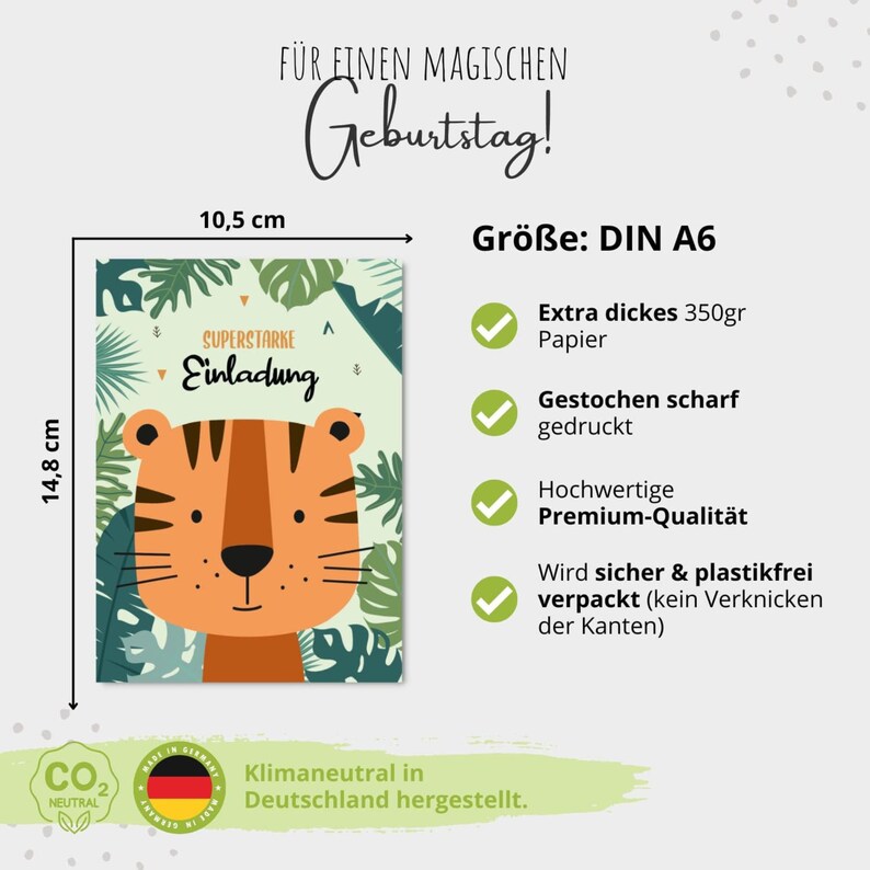 Inviti per feste di compleanno per bambini a tema tigre MeinBaby123® | Inviti di compleanno per bambini | Buste incluse immagine 6