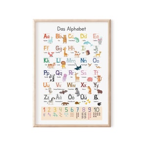 MyBaby123® Affiche alphabétique A2 | Apprendre les lettres | Affiche d'apprentissage ABC école primaire | Peinture murale pour chambre d'enfant | Apprendre à lire (apprentissage des animaux en affiche)