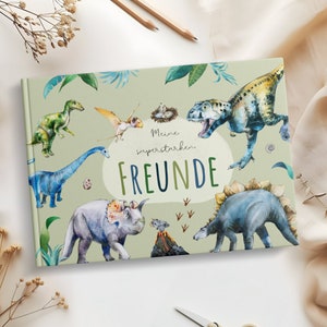 Amigos reservan dinosaurios para niños | Álbum de amistad chicos | Álbum de amigos jardín de infantes y escuela | Regalo por empezar el colegio