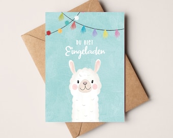 Sweet alpaca invitation cards for children's birthday | Birthday invitations for children | Children's birthday invitation cards with alpaca