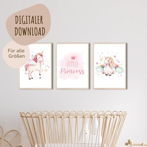 Descarga digital MyBaby123® | Juego de 3 carteles de unicornio | Póster Unicornios | Cuadros de habitaciones infantiles | Póster Habitación Infantil (Unicornio V2)