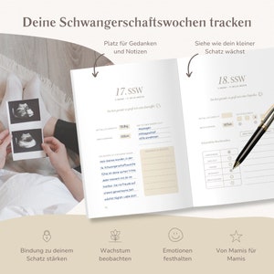 Pregnancy journal with gold-plated linen cover, gifts for pregnant women, pregnancy, love in the womb, pregnancy (linen) image 5