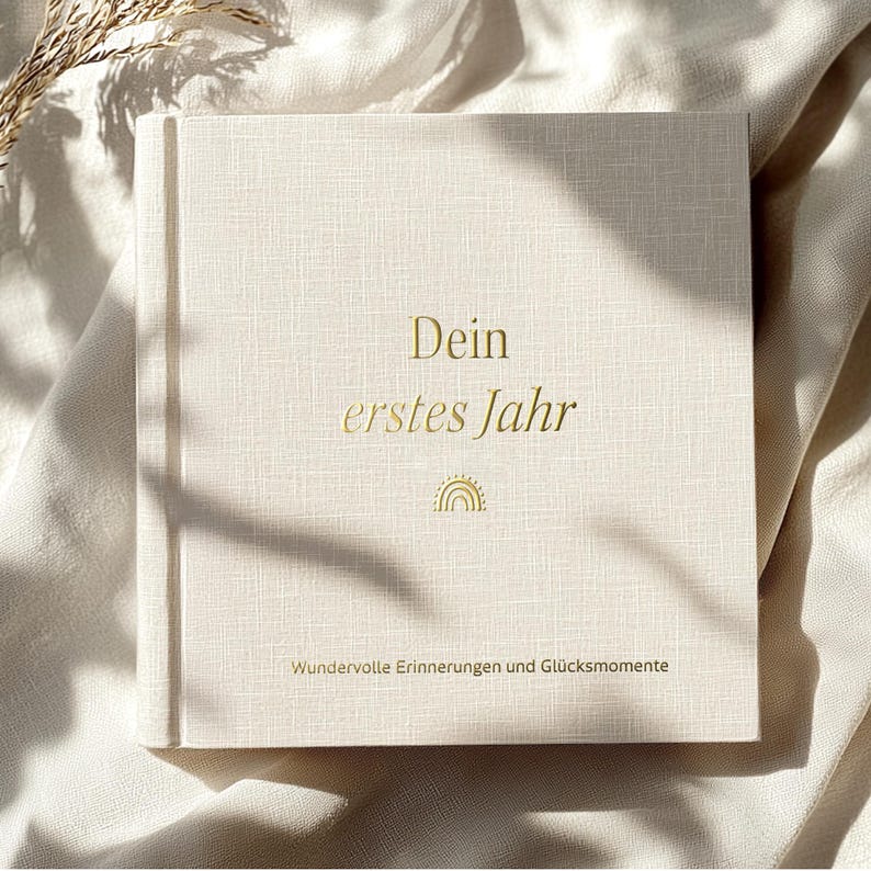 Babydagboek Mijn Eerste Jaar Linnen Omslag Verguld | Babyherinneringsboek | Geboortecadeau | Leg Magische Momenten Vast (Linnen) 1x Dein erstes Jahr