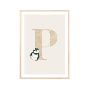 MeinBaby123® Cuadros DIN A4 habitación infantil | Letras iniciales | Póster decoración de la habitación de los niños | Decoración de la habitación del bebé | Murales de citas (Penguin - P)