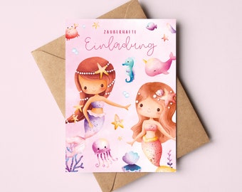 Uitnodigingskaarten met zeemeermin voor kinderverjaardagen | Uitnodigingen voor een zeemeerminverjaardag voor meisjes | Kinderverjaardagen met zeemeermin