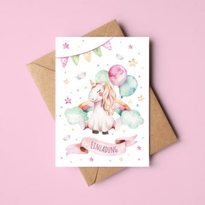 Einhorn Einladungskarten Kindergeburtstag | Geburtstagseinladungen für Mädchen | Einhorn Einladungskarten