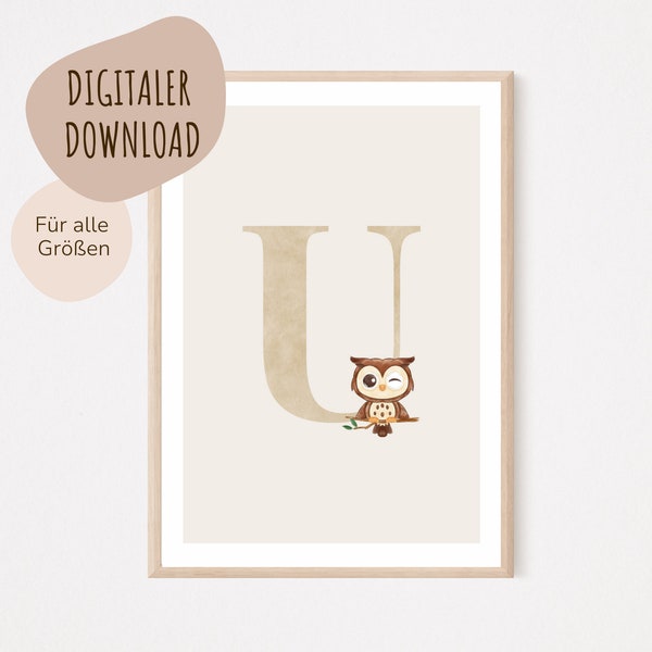 MyBaby123® Digital Download | Initial letter poster | Children's room pictures | Children's room poster | Baby room decoration | Mural (Uhu U)