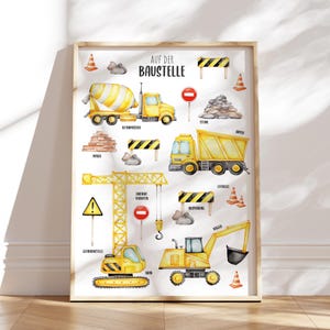 Póster de excavadora MeinBaby123® DIN A2 | Fotos decoracion habitacion infantil | Vehículos de construcción, grúas, obras de construcción | Habitación de bebé | Murales (Excavadora V6)