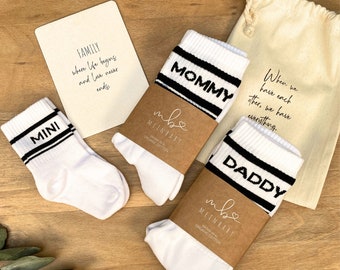 Family socks gift for birth - tennis socks Mommy Daddy Mini socks, pregnancy gift, family socks, mini socks, socks Daddy