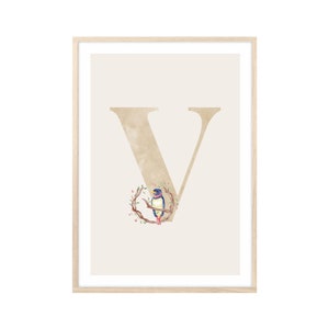 MeinBaby123® Cuadros DIN A4 habitación infantil | Letras iniciales | Póster decoración de la habitación de los niños | Decoración de la habitación del bebé | Murales de citas (dulce pájaro V)