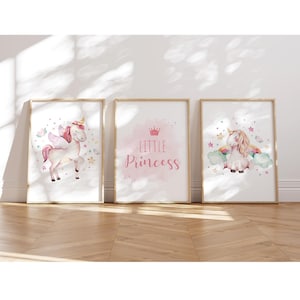 MeinBaby123® Juego de 3 cuadros de unicornios DIN A4 para habitación infantil | Póster decoración de la habitación de los niños | Decoración de la habitación del bebé | Murales (Unicornio V2)