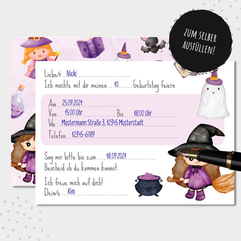 Witch invitation cards for children's birthdays | Birthday invitations for children | Witch party | Witch invitation cards for children's birthdays image 4