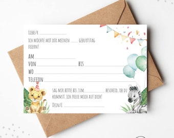 Biglietti d'invito per feste di compleanno con animali africani | Inviti di compleanno per bambini | Biglietti d'invito boho per bambini - Italia