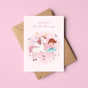 Prinzessin Einladungskarten Kindergeburtstag Prinzessin | Geburtstagseinladungen für Mädchen | Einladungskarten mit Einhorn und Prinzessin