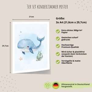 K&ouml;nnte beinhalten: Ein Set mit drei Aquarell-Wal-Postern f&uuml;r ein Kinderzimmer. Die Poster sind auf dickem, hochwertigem Papier gedruckt und messen 21 x 29,7 cm. Die Poster werden sicher verpackt, um Sch&auml;den beim Versand zu vermeiden.