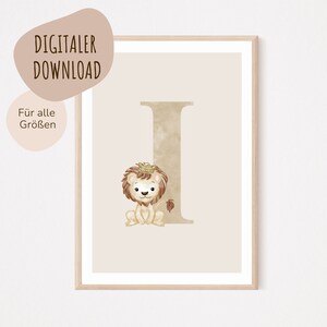 Descarga digital MyBaby123® | Cartel de letra inicial | Cuadros de habitaciones infantiles | Póster habitación infantil | Decoración de la habitación del bebé | Mural (León I)