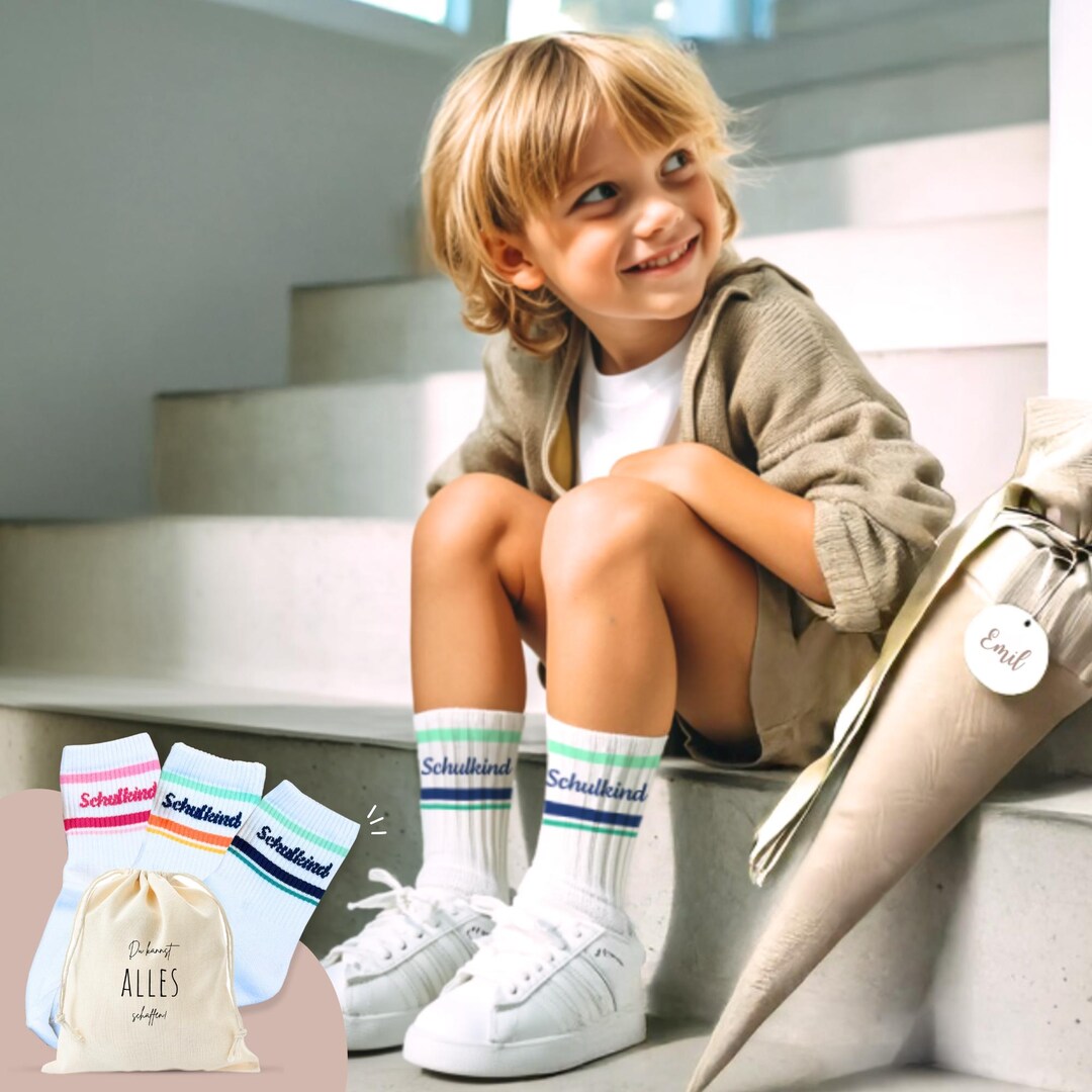 RF&CM Bestickte Kindersocken 2-4 Jahre - Kindergarten Socken Geschenk Blau