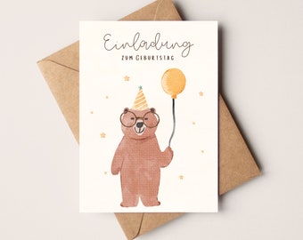 Sweet bear invitation cards for children's birthday | Birthday invitations for children | Invitation cards for children's birthdays with a cute bear