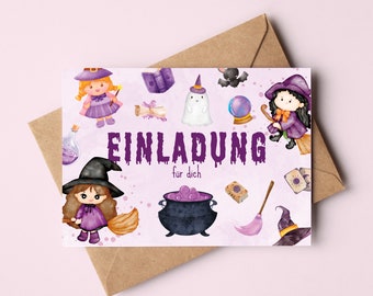 Witch invitation cards for children's birthdays | Birthday invitations for children | Witch party | Witch invitation cards for children's birthdays