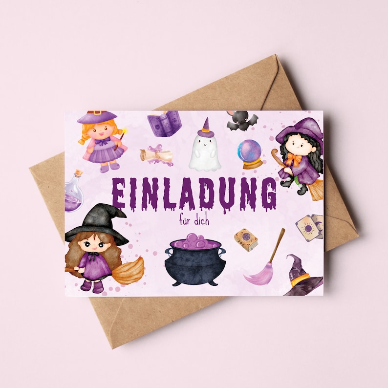 Witch invitation cards for children's birthdays | Birthday invitations for children | Witch party | Witch invitation cards for children's birthdays image 1