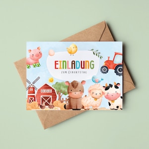 Cartões de convite de fazenda para aniversário infantil | Cartões de convite de animais de fazenda | Convites de aniversário para crianças