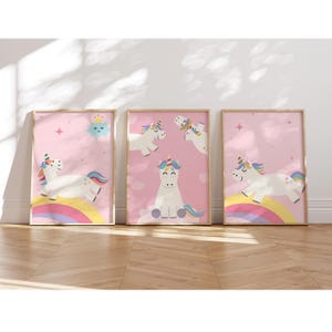 MeinBaby123® Juego de 3 cuadros de unicornios DIN A4 para habitación infantil | Póster decoración de la habitación de los niños | Decoración de la habitación del bebé | Murales (Unicornio V1)