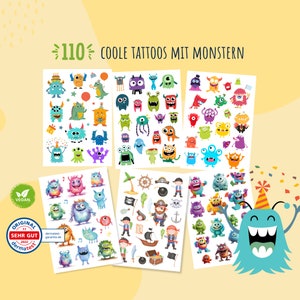 110 tatuaggi sulla pelle di mostri delicati sulla pelle per bambini, tatuaggi di mostri, regalo per bambini, sacchetto per feste per il compleanno dei bambini, regalo per ragazzi (mostro)