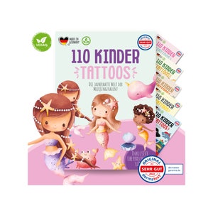 MeinBaby123® 110 肌に優しい子供用スキンタトゥー、人魚のタトゥー、女の子へのギフト、子供の誕生日パーティーバッグ