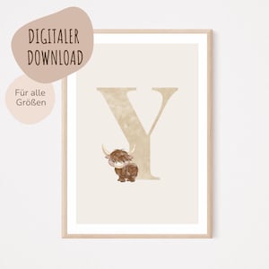 Descarga digital MyBaby123® | Cartel de letra inicial | Cuadros de habitaciones infantiles | Póster habitación infantil | Decoración de la habitación del bebé | Mural (Yak Y)