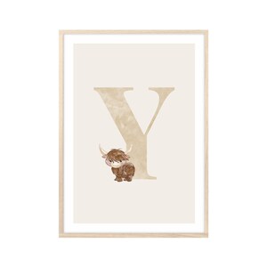 MeinBaby123® Cuadros DIN A4 habitación infantil | Letras iniciales | Póster decoración de la habitación de los niños | Decoración de la habitación del bebé | Murales de citas (dulce yak - Y)