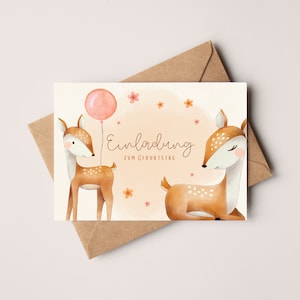 Lieve bosdieren uitnodigingskaarten voor kinderverjaardag | Verjaardagsuitnodigingen voor kinderen | Boho-uitnodigingskaarten voor kinderen