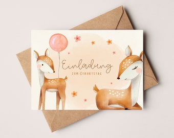 Invitaciones de cumpleaños con adorables animales del bosque | Invitaciones de cumpleaños para niños | Tarjetas de invitación estilo boho para niños