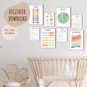 MeinBaby123® Digitaler Download | Pädagogische Lernposter 8er Set | Lernposter Grundschule | Kinderzimmer Poster (Lernposter - 8er Set)