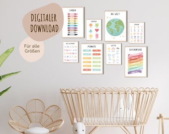MeinBaby123® Digital Download | Educational Learning Posters, Set of 8 | Primary School Learning Posters | Children's Room Posters (Learning Posters - Set of 8)