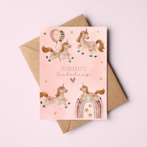 Unicorn invitation cards for children's birthday | Birthday invitations for girls | Invitation cards with cute unicorn