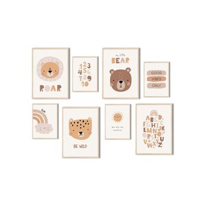 MeinBaby123® juego de 8 cuadros DIN A4 y DIN A5 habitación infantil | Póster decoración de la habitación de los niños | cuarto de bebe | Murales de animales (Animales lindos V6)