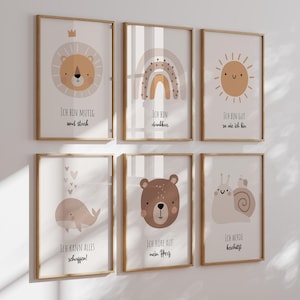 MeinBaby123® Juego de 6 imágenes de afirmación en tamaño DIN A4 | Imágenes Póster Decoración Habitación Infantil | Afirmación, motivación, autoconfianza | (Conjunto V2)