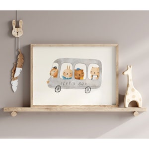 Póster Dulce habitación infantil Dulces amigos en el autobús DIN A4 | Decoración de habitaciones infantiles | Decoración de la habitación del bebé | Cuadros de habitaciones infantiles | regalo de nacimiento