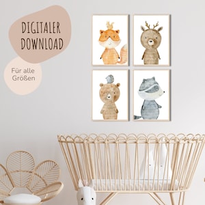 MeinBaby123® Digitaler Download | Tierposter 4er Set | Poster Tiermotive | Bilder Kinderzimmer | Kinderzimmer Poster (Tier auf Tier - Set 1)