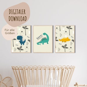 Descarga digital MyBaby123® | Conjunto de 3 carteles de dinosaurios | Cuadros de habitaciones infantiles | Póster habitación infantil | Decoración de la habitación del bebé | Dinosaurios (Juego 1)